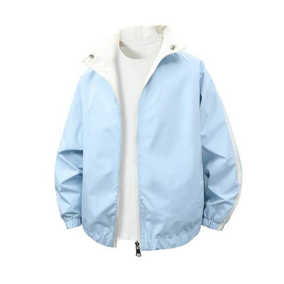 Riecok Coats for Men Long Sleeve Mock Neck Solid Color Jacket Casual Trendy Clothes Sky Blue S