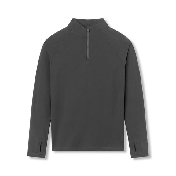 Riecok Collared Shirt Men Stand up Collar Long Sleeve Half Zipper Stretch Soft Breathable Mens Shirts Dark Gray M