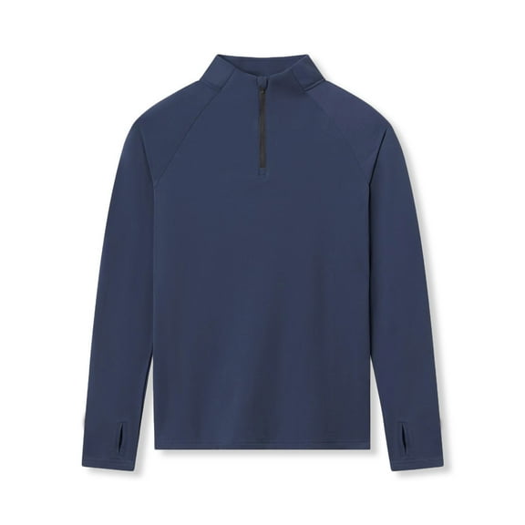 Riecok Collared Shirt Men Stand up Collar Long Sleeve Half Zipper Stretch Soft Breathable Mens Shirts Navy XL