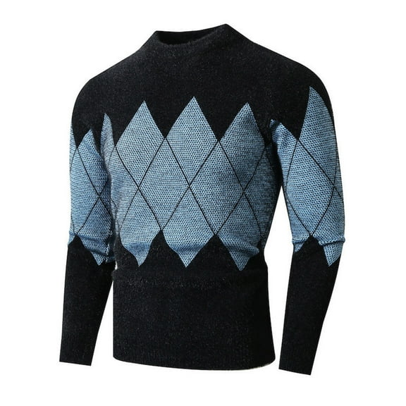 qelini Color Block Sweater for Men Pullover Knitted Sweaters Mock Neck Long Sleeve Tops Dressy Warm Blouses