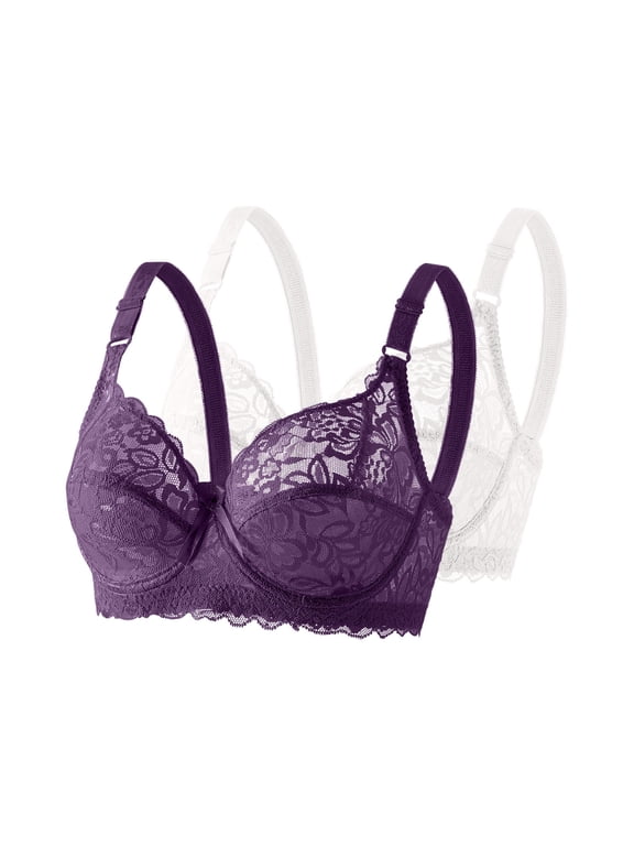 Comfort Bras for Women Lace Thin Push Up Soft Breathable Everyday Womens Underwire Bras 2PC White 36