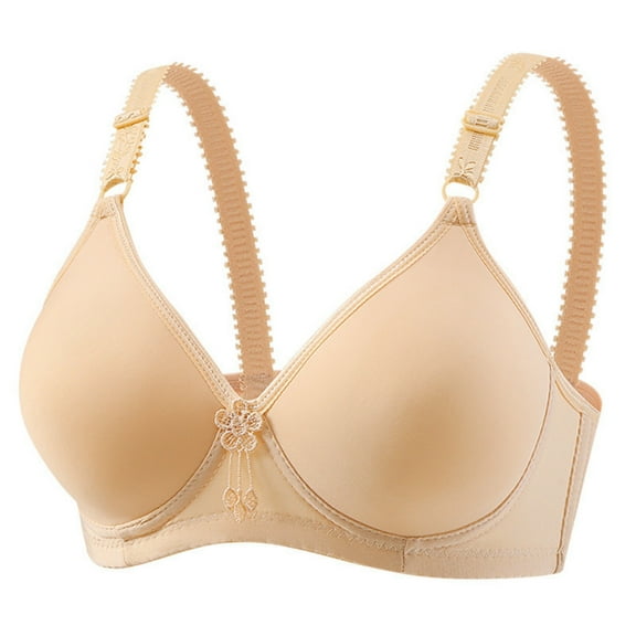 Riecok Comfort Bras for Women Wireless Seamless Plus Size Gathered Soft Breathable Daliy Sport Bras Beige XL