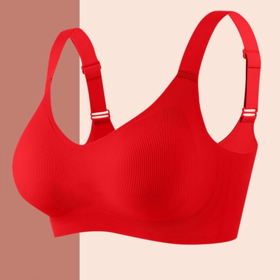Riecok Comfort Bras for Women Wireless Seamless Push Up Soft Breathable Daliy Sport Bras Red XL