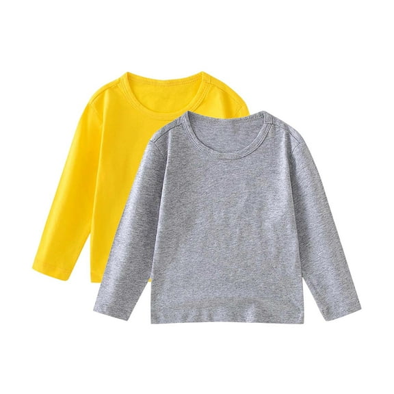 Riecok Cotton T Shirt Kids Long Sleeve Round Neck Solod Color Pullover Comfortable Fall Winter Bottoming Shirt 2 Pack Gray 8 Years
