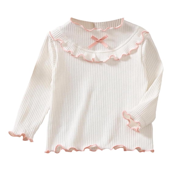 Riecok Cotton T Shirt Kids Long Sleeve Round Neck Solod Color Pullover Kids Casual and Comfortable Base Shirt White 3 Years