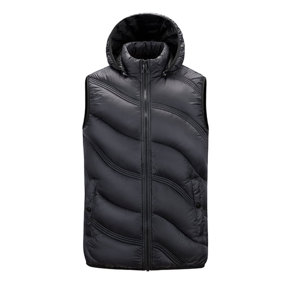 Riecok Cotton Vest for Men Stand up Collar Sleeveless Hooded Jackets Zip up Coats with Pockets Casual Warm Outerwear
