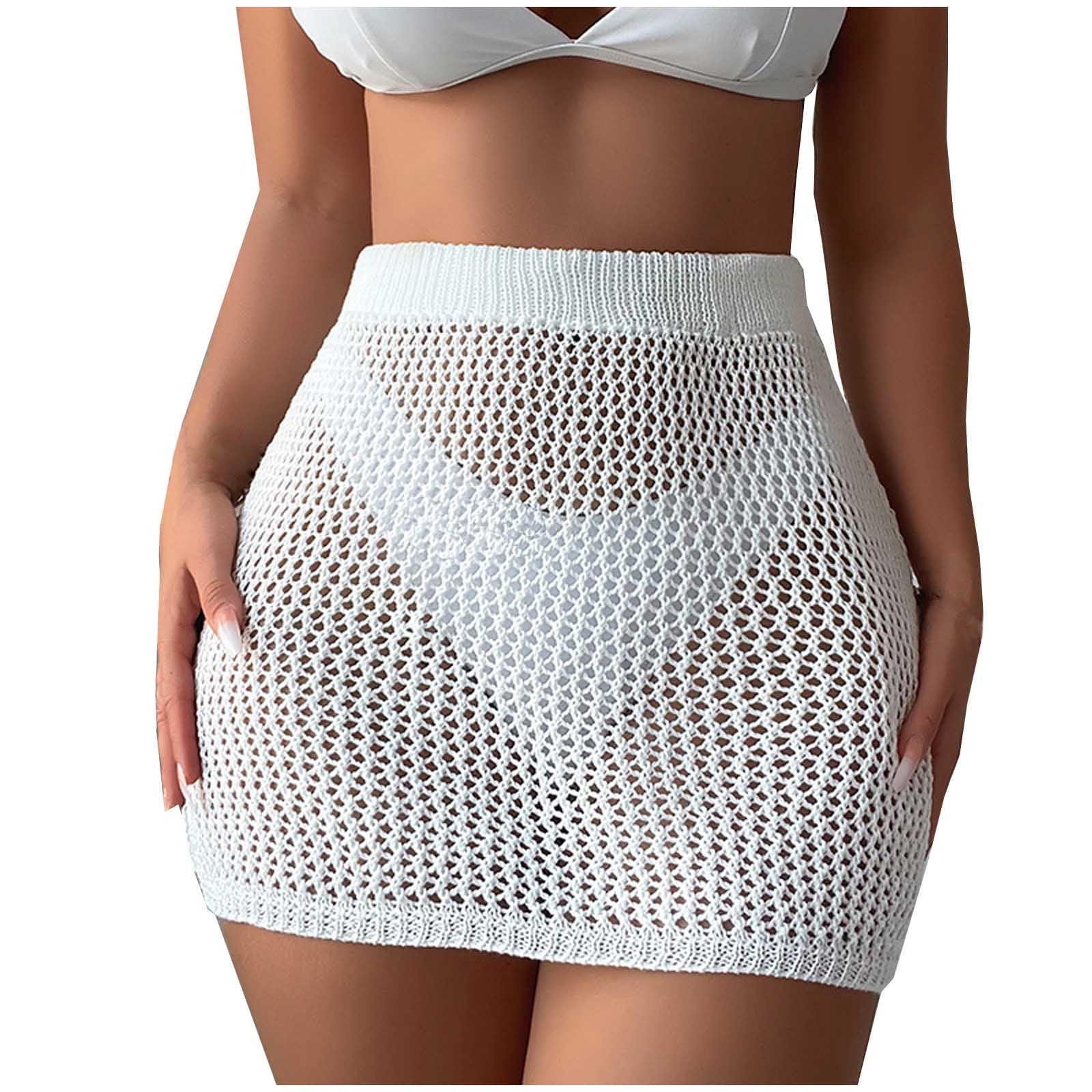 Riecok Crochet Skirt Cover Up Hollow out Sheer Sun Protection Cover Ups Summer Beach Vacation Mini Skirts