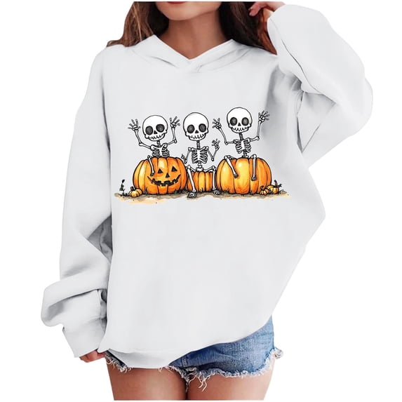 Riecok Cute Hoodies for Kids Halloween Skeleton Print Hooded Pullover Long Sleeve Spooky Season Sweatshirt Casual Fall Clothes