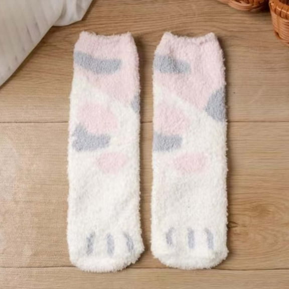 Riecok Cute Socks for Women Thick Thermal Cushioned Crew Socks Mid Calf Stretched Microfiber Plush Sleeping Socks for Everyday Wear