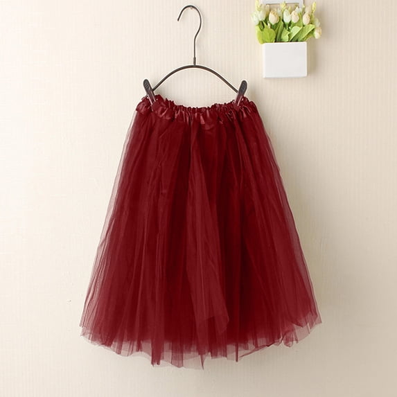 Riecok Dance Skirt for Girls Mesh Cute Tutu Skirts Solid Lightweight Versatile Knee Length Dancewear Wine Free Size