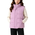 thumbnail image 1 of Riecok Down Vest Kids Sleeveless Stand Collar Zip up Quilted Jackets Thermal Solid Warm Winter Outerwear Pink 9-10T, 1 of 7
