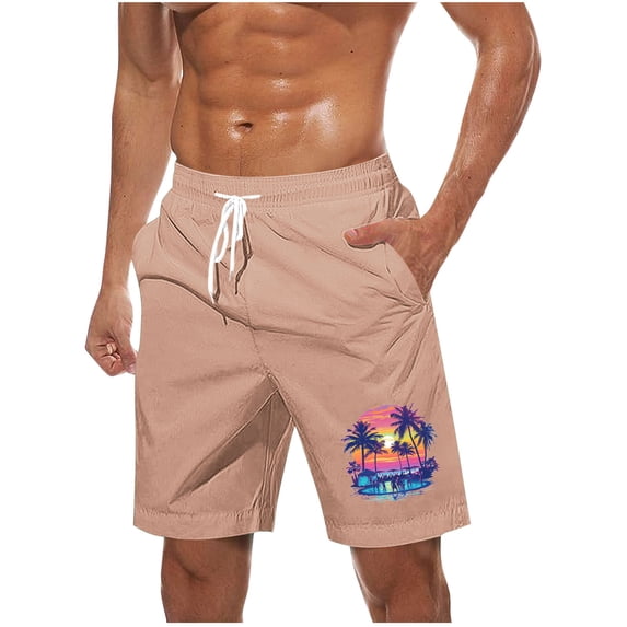 Riecok Drawstring Shorts Men Summer Elastic Waist Shorts Hawaiian Print Beach Vacation Clothes with Pocket