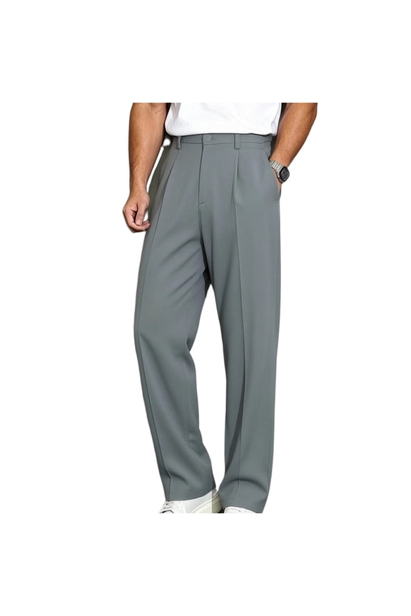 Dress Pants for Men Silk Button Waist Wide Leg Suit Pants Drape Loose Trousers Business Slacks with Pockets