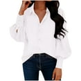 thumbnail image 1 of Riecok Dress Shirts for Women Button up Long Sleeve Lapel Pullover Solid Casual Blouses Lightweight Business Tops, 1 of 8