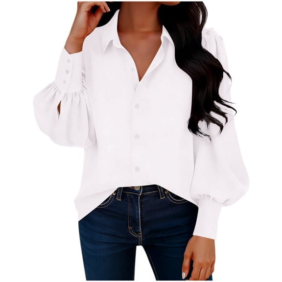 Riecok Dress Shirts for Women Button up Long Sleeve Lapel Pullover Solid Casual Blouses Lightweight Business Tops