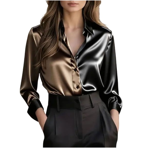 Riecok Dress Shirts for Women Long Sleeve Lapel Button down Pullover Solid Casual Blouses Breathable Business Tops