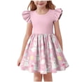 thumbnail image 1 of Riecok Dresses for Girls Easter Flutter Short Sleeve A Line Mini Dress Flowy Bunny Eggs Print Vacation Clothes, 1 of 4