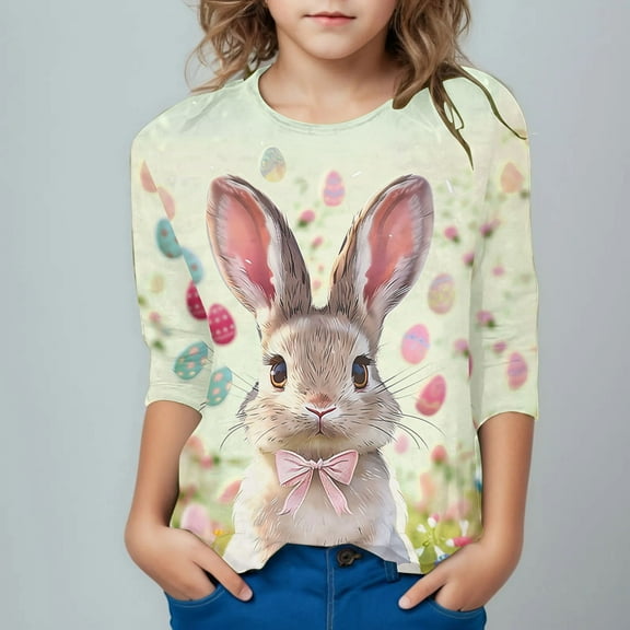 Riecok Easter Bunny Shirt Toddler Boys Girls Easter 3/4 Sleeve Tops Boys or Girls Toddler T-Shirt Cute Bunny Rabbit Graphic Tops 3 T Multicolor