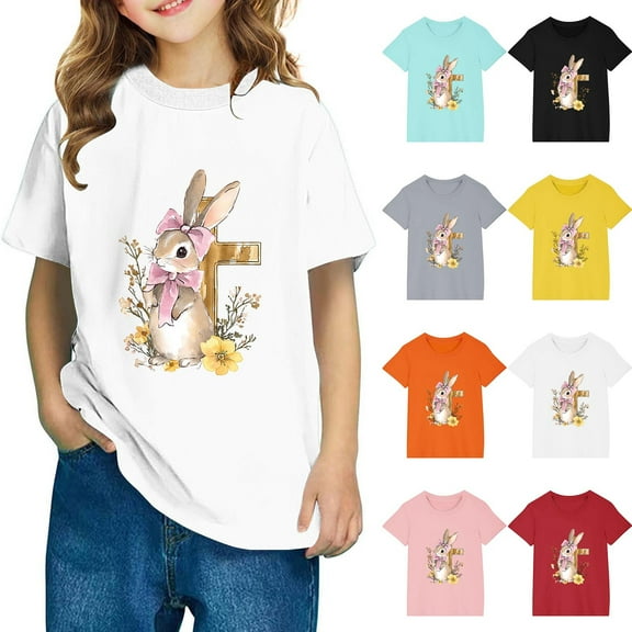 Riecok Easter Bunny Shirt Toddler Boys Girls Short Sleeve T-Shirts for Boys Summer Clothes Boys or Girls Toddler T-Shirt 3 T Red