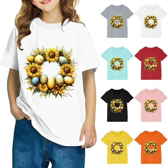 Riecok Easter Girls Clothes Short Sleeve Summer Clothes Cute Tops Casual Spring Tees Boys or Girls Toddler T-Shirt 5 T Black