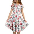 thumbnail image 1 of Riecok Easter - Printed Short - Sleeved Round - Neck Summer Dress with Waist - Pocket and Tiered Design for 6 - 15 Year Old Girls Multicolor 8-9 Years, 1 of 5
