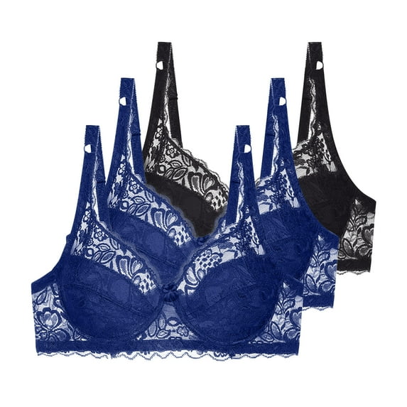 Riecok Everyday Bras for Women Lace 3 Pack Underwire Bras Plus Size Push Up Bras Breathable Comfortable Bras