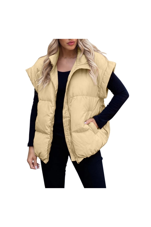 Fall Vests for Women Lapel Neck Sleeveless Jackets Fleece Zip up Coats with Pockets Casual Outerwear