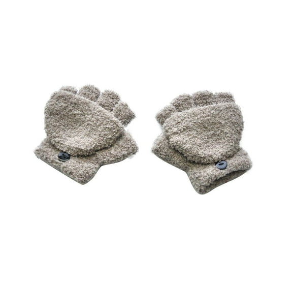 Riecok Fingerless Gloves Kids Stretch Block Convertible Flip Top Solid Color Winter Cold Protection Mittens Khaki Free Size