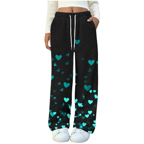 Riecok Flannel Pants for Women Pajamas Elastic Waist Drawstring Lounge Pants with Pocket Cute Print Trendy Fuzzy Pajama Bottoms Blue L