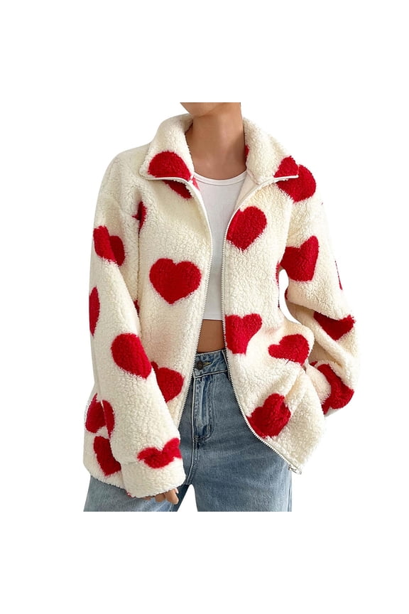 Fleece Jacket Women Lapel Long Sleeve Jackets Fuzzy Zip Up Coats with Pockets Baggy Casual Clothes