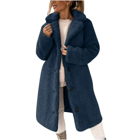 Riecok Fleece Jackets for Women Lapel Long Sleeve Jackets Button Down Fuzzy Coats Solid Color Casual Cozy Clothes