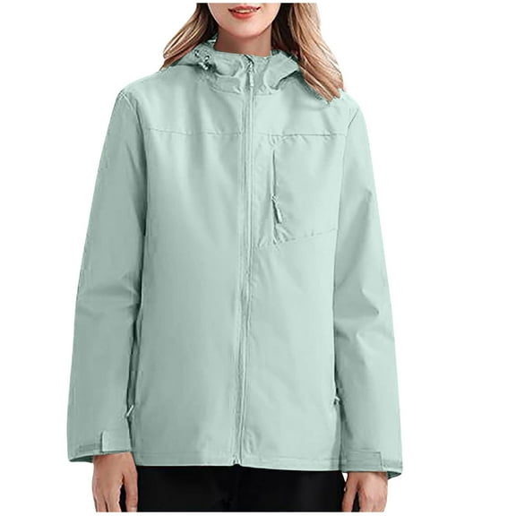 Riecok Fleece Lined Jacket Women Long Sleeve Hooded Jackets Waterproof Zip Up Coats with Pockets Baggy Althletic Clothes