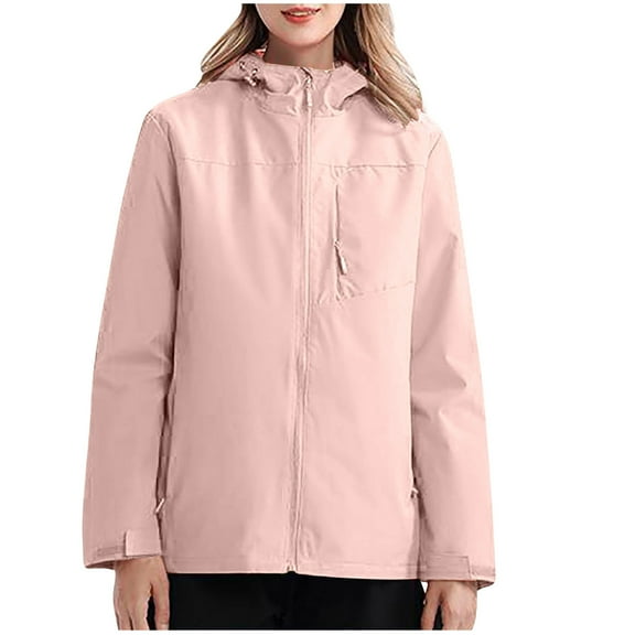 Riecok Fleece Lined Jacket Women Long Sleeve Hooded Jackets Waterproof Zip Up Coats with Pockets Baggy Althletic Clothes