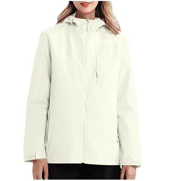 Riecok Fleece Lined Jacket Women Long Sleeve Hooded Jackets Waterproof Zip Up Coats with Pockets Baggy Althletic Clothes