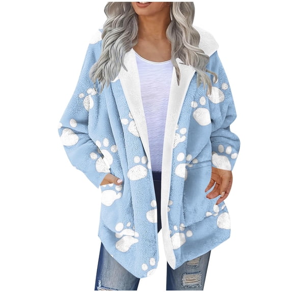 Riecok Fleece Lined Jacket Women Long Sleeve Hooded Jackets Zip Up Coats with Pockets Cute Printed Trendy Warm Clothes