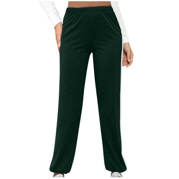 qelini Fleece Lined Joggers for Women Elastic Waist Pants Solid Warm Pants Thick Casual Trousers with Pockets
