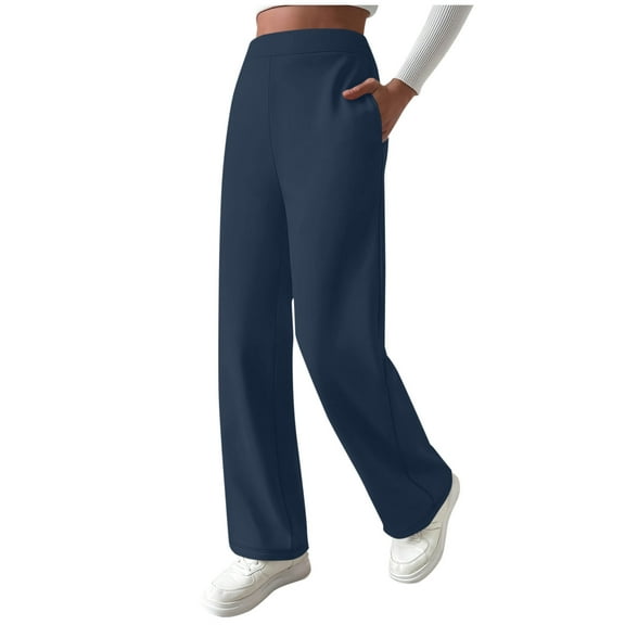 qelini Fleece Lined Sweatpants Women High Waisted Pants Solid Baggy Wide Leg Pants Casual Dressy Trousers with Pockets