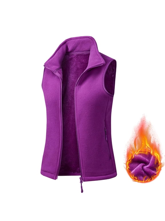 Fleece Lined Vest for Women Sleeveless Stand Collar Zip up Jackets Thermal Solid Warm Winter Outerwear Purple M