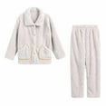 thumbnail image 1 of Riecok Fleece Pajama Sets for Women Winter Lapel Loungewear Set Long Sleeve Button down Shirts and Pants Comfortable Soft Sleepwear, 1 of 6