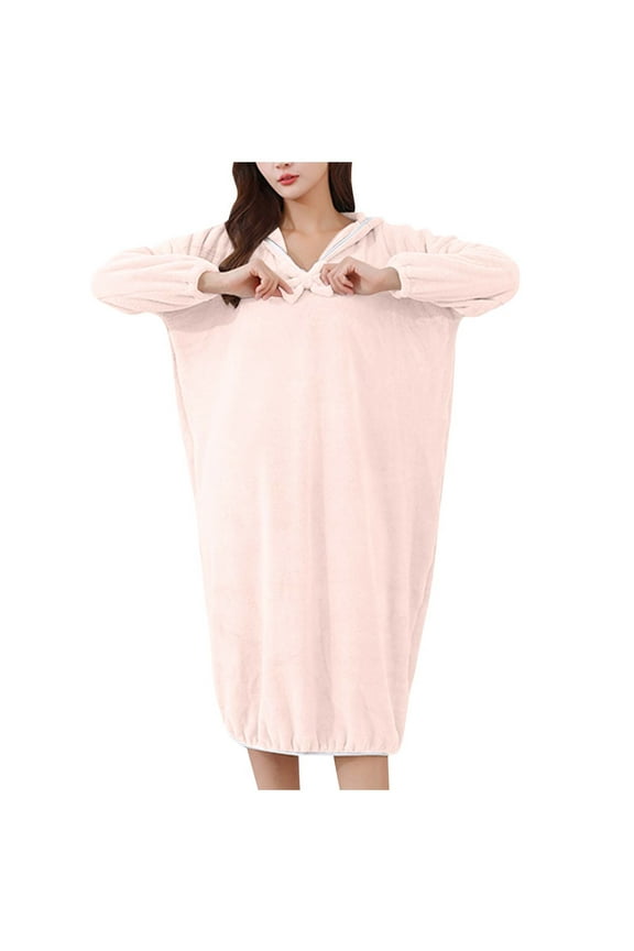 Fleece Robes for Women Cozy Soft Long Sleeve Warm Bathrobe Hooded Pullover Casual Housecoat Coffee Free Size