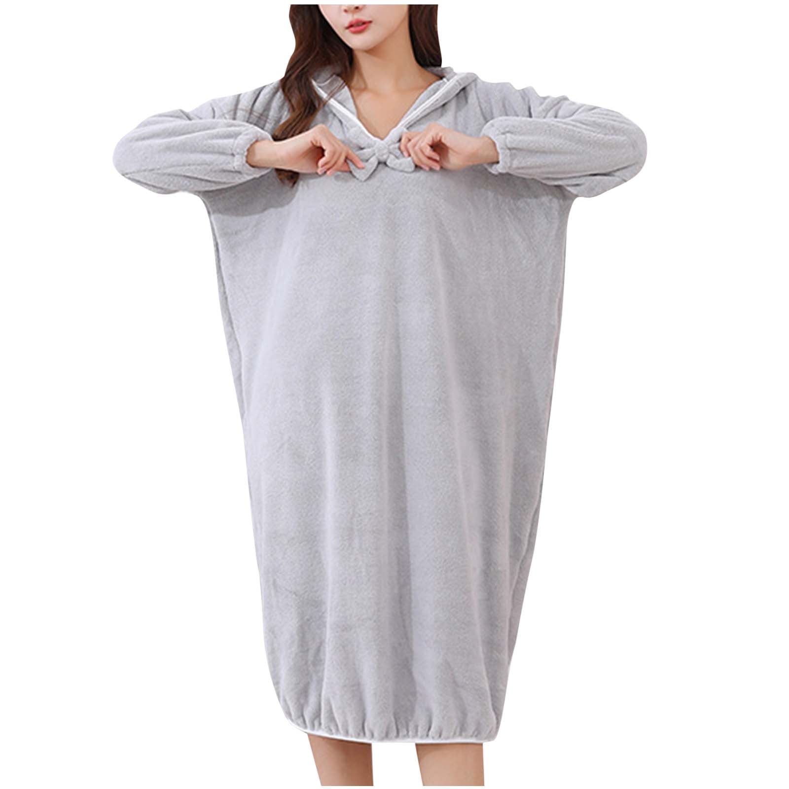 Riecok Fleece Robes for Women Cozy Soft Long Sleeve Warm Bathrobe ...