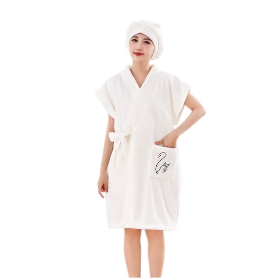 Riecok Fleece Robes for Women Cozy Soft Sleeveless Warm Bathrobe with Tie Closure Winter Housecoat White Free Size