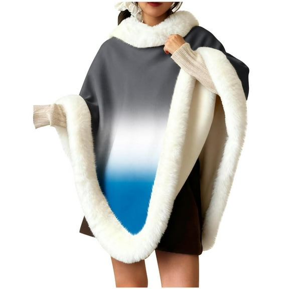 Riecok Fleece Shawl Wraps for Women Collared Gradient Fuzzy Cape Elegant Thick Warm Pullover Coats for Holiday Party