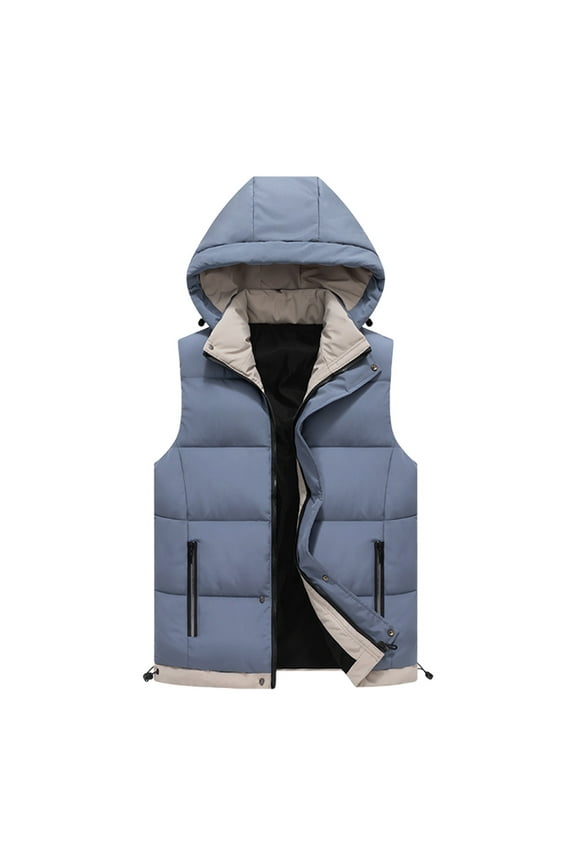 Fleece Vest for Men Sleeveless Hooded Jackets Quilted Zip up Coats with Pockets Casual Trendy Outerwear