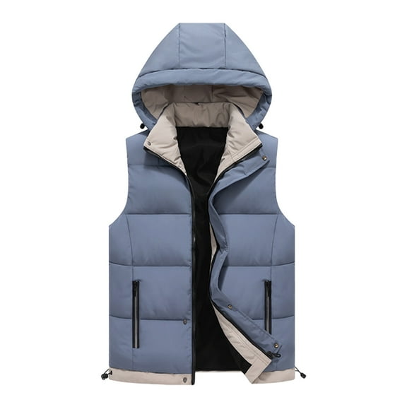 Riecok Fleece Vest for Men Sleeveless Hooded Jackets Quilted Zip up Coats with Pockets Casual Trendy Outerwear