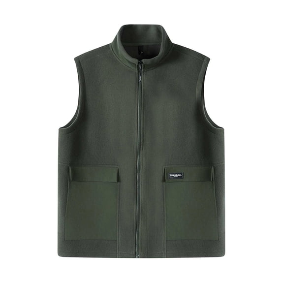 Riecok Fleece Vest for Men Sleeveless Stand Collar Zip up Jackets Thermal Solid Warm Casual Winter Outerwear Army Green 2XL