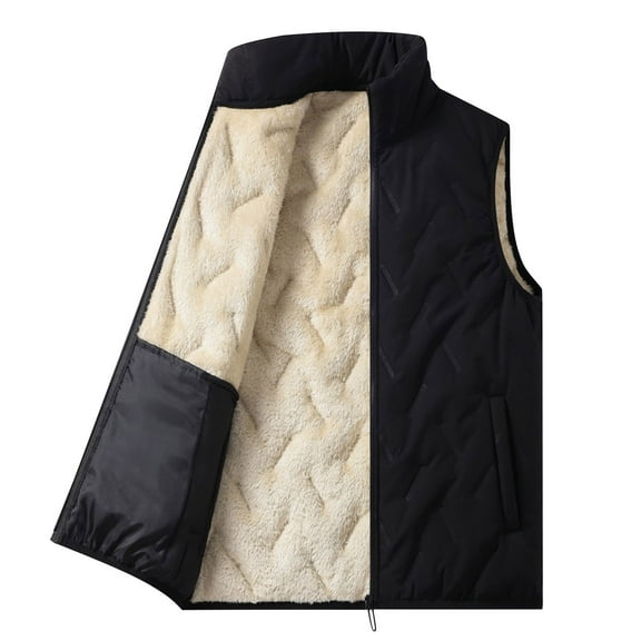 Riecok Fleece Vest for Men Stand up Collar Sleeveless Jackets Zip up Coats with Pockets Casual Trendy Outerwear