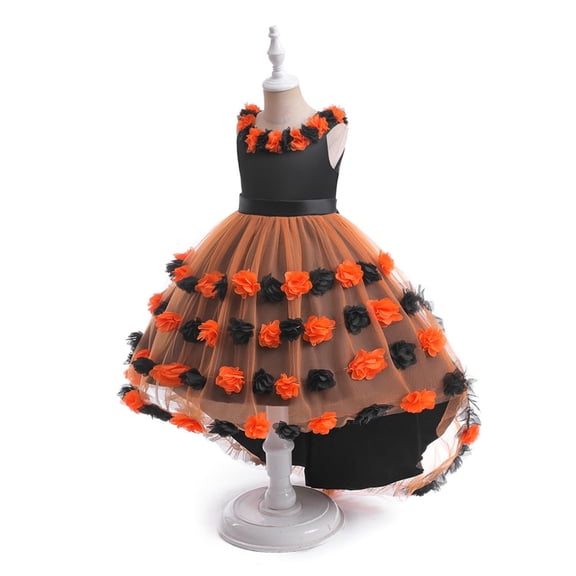 Riecok Flower Girl Princess Dresses Sleeveless Sequin Ruffle A Line Princess Dresses Halloween Birthday Party Kid Patchwork Tulle Skirt Formal Gown Dresses Orange 5 Years