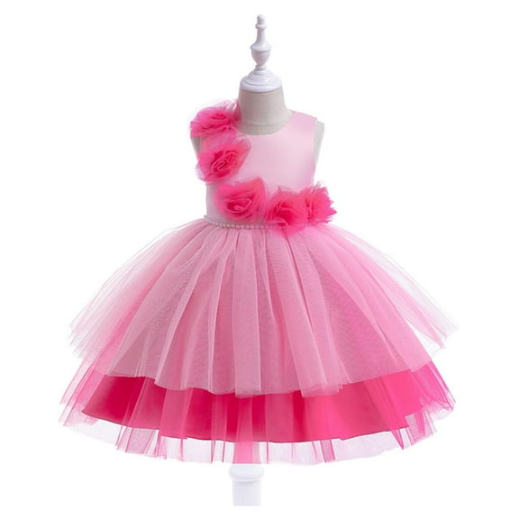 Riecok Flower Girl Princess Dresses Sleeveless Sequin Ruffle A Line Princess Dresses Halloween Birthday Party Kid Patchwork Tulle Skirt Formal Gown Dresses Hot Pink 8 Years