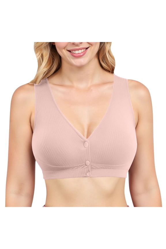 Front Closure Bras for Women Plus Size Ribbed Wireless Bras with Support Push up Stretch Sport Bras